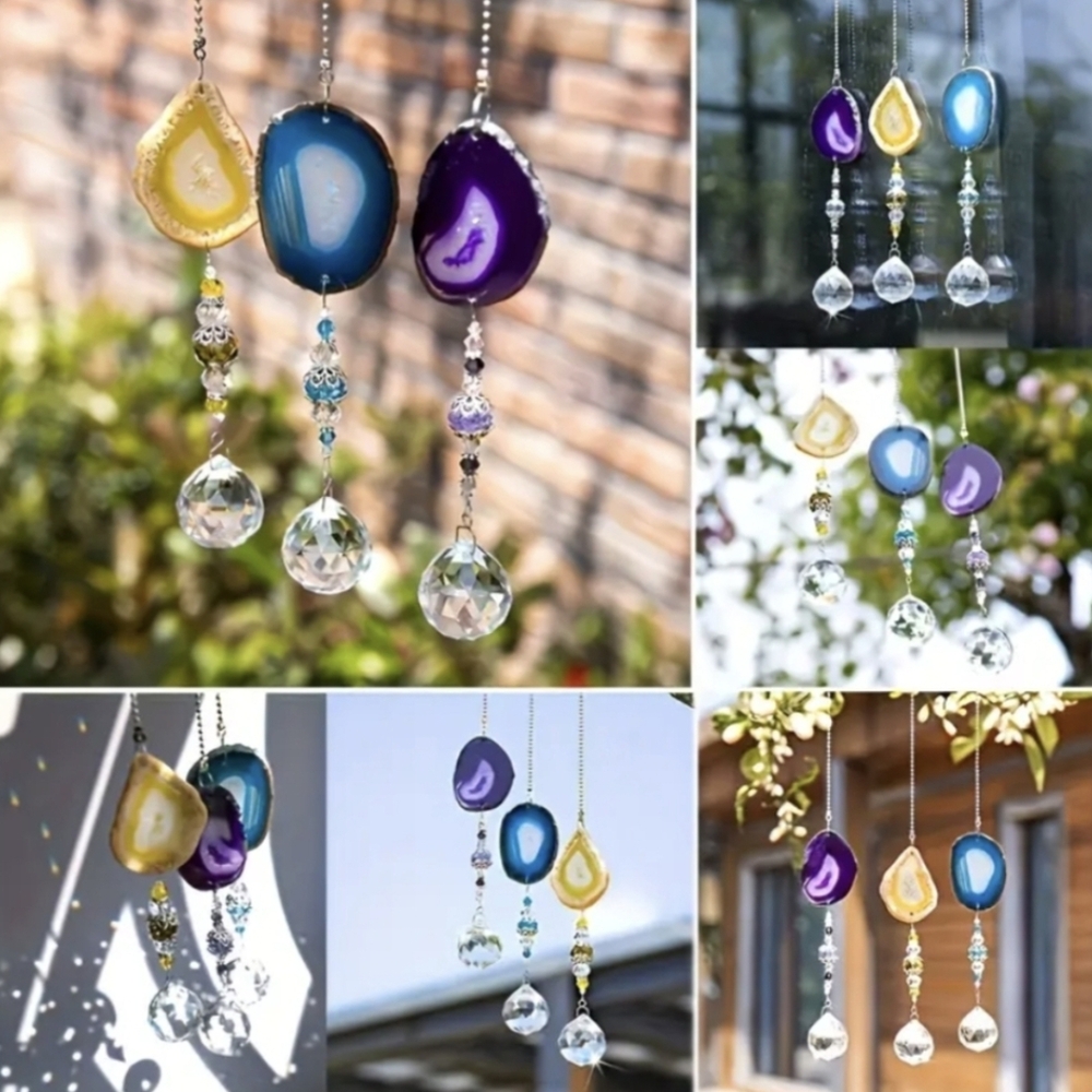 2 Light Catchers Geode Suncatcher Crystal Prism Rear Mirror Ornament Mom Gift - Picture 3 of 6